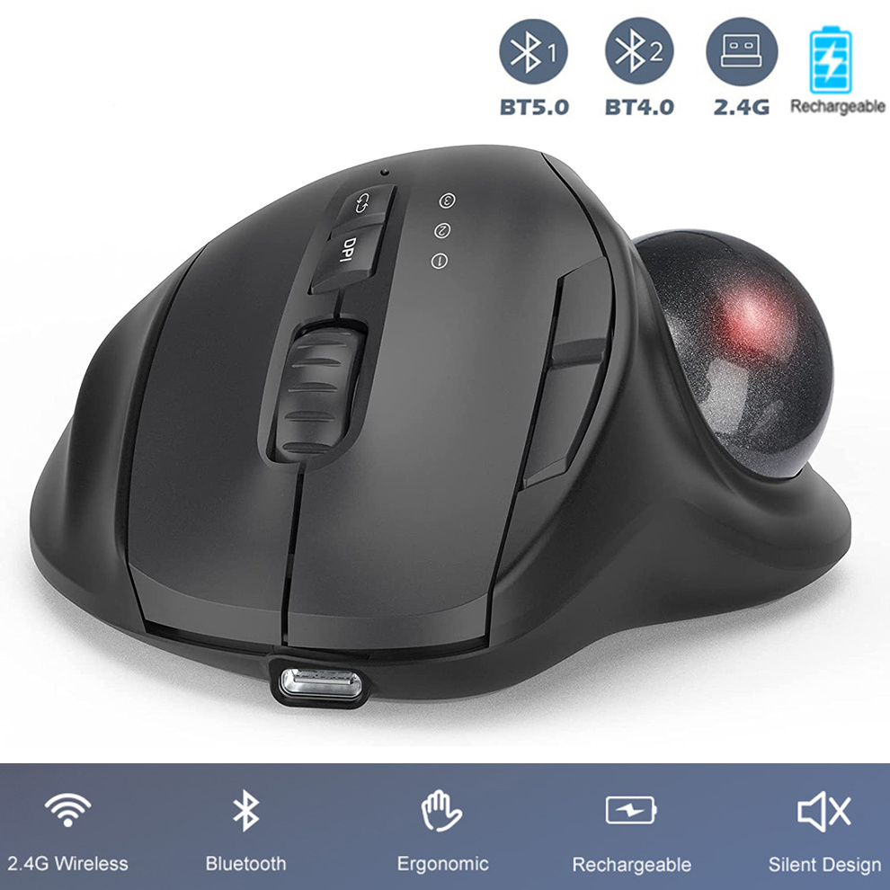 Ergonomic Mouse Trackball Thumb - Jomaa noir 2.4G + Bluetooth souris