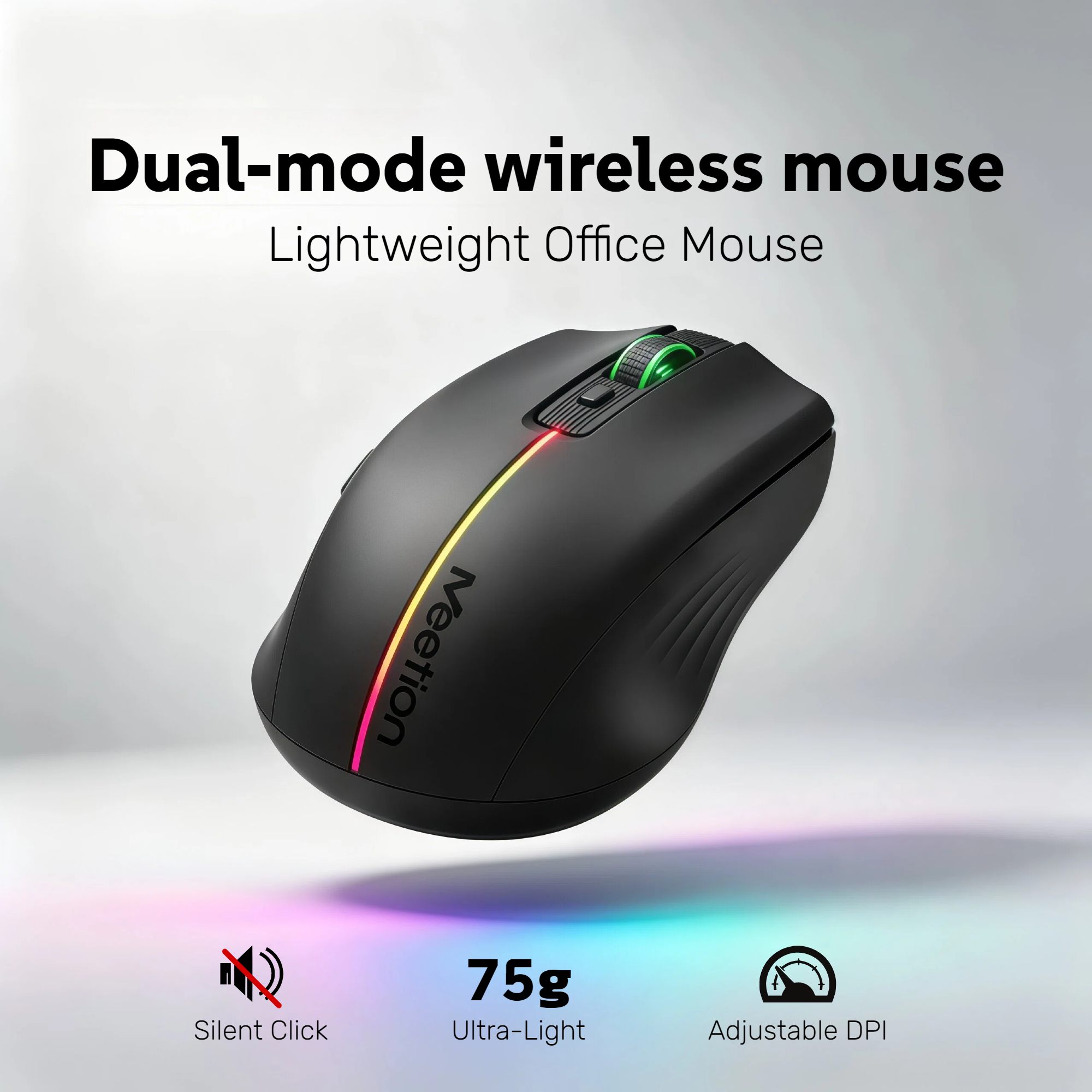 Ergonomic Mouse 2.4G Silent Click - Souris sans fil RGB, double mode