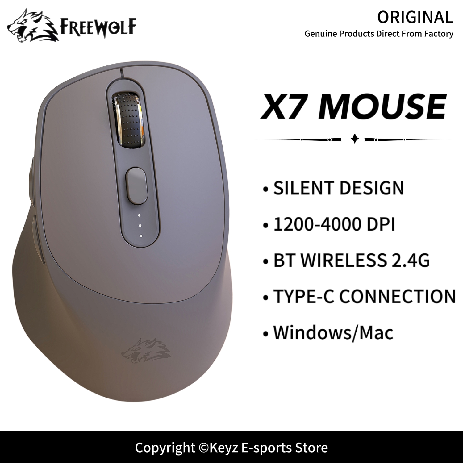 Ergonomic Mouse 2.4G Silent Click - Souris sans fil double mode FREEWOLF