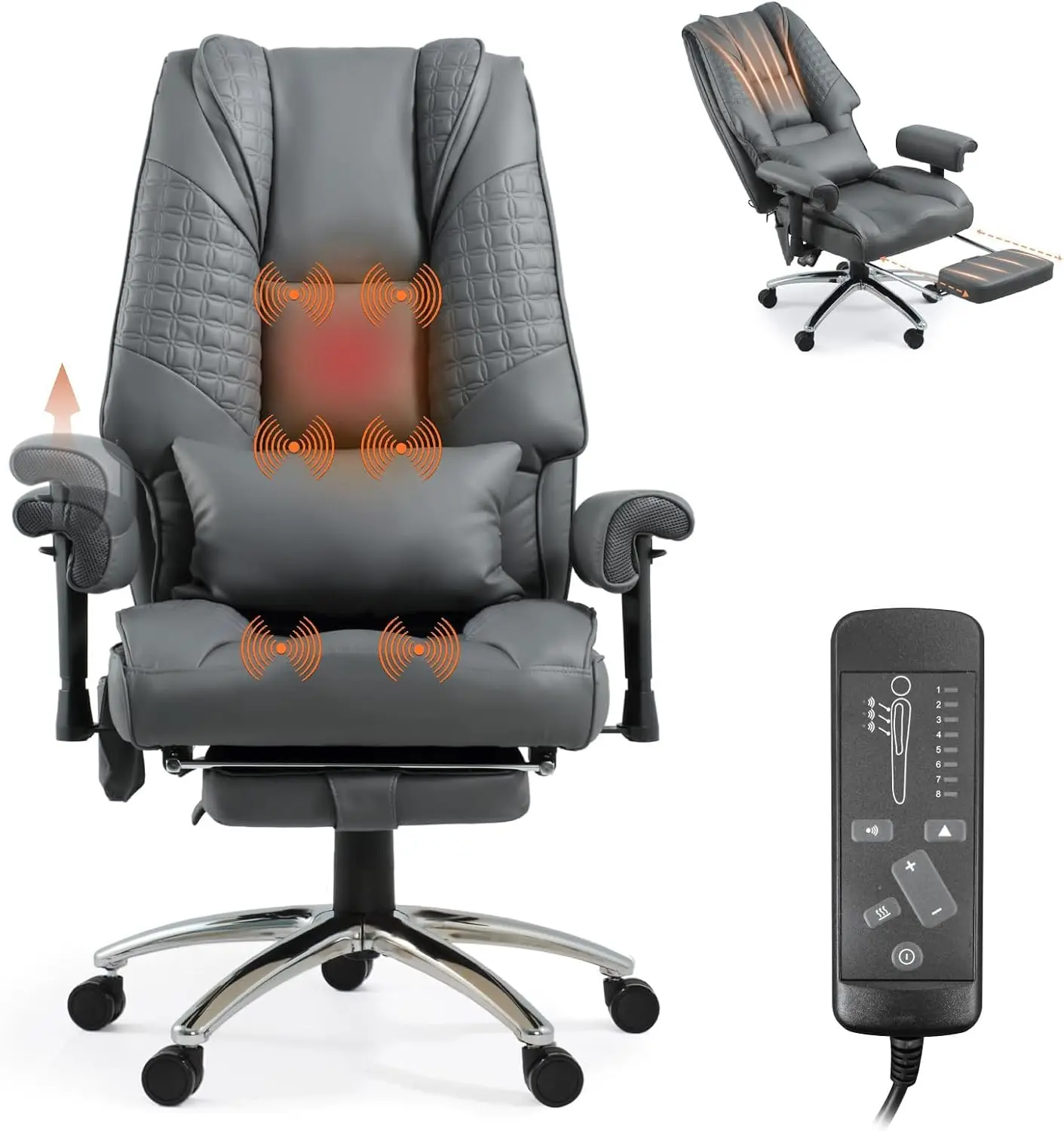 Ergonomic Footrest Adjustable - Fauteuil de bureau chauffant et massant