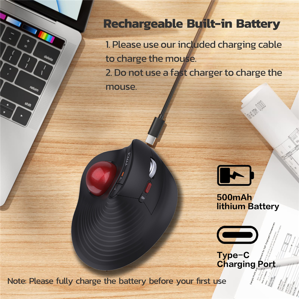 Ergonomic Mouse Trackball Thumb - Souris à bille verticale JOMAA, sans