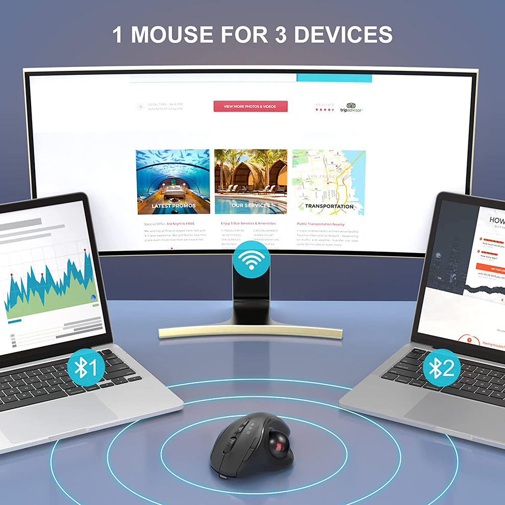 Jomaa noir 2.4G + Bluetooth so - Ergonomic Mouse Trackball Thumb avis et prix