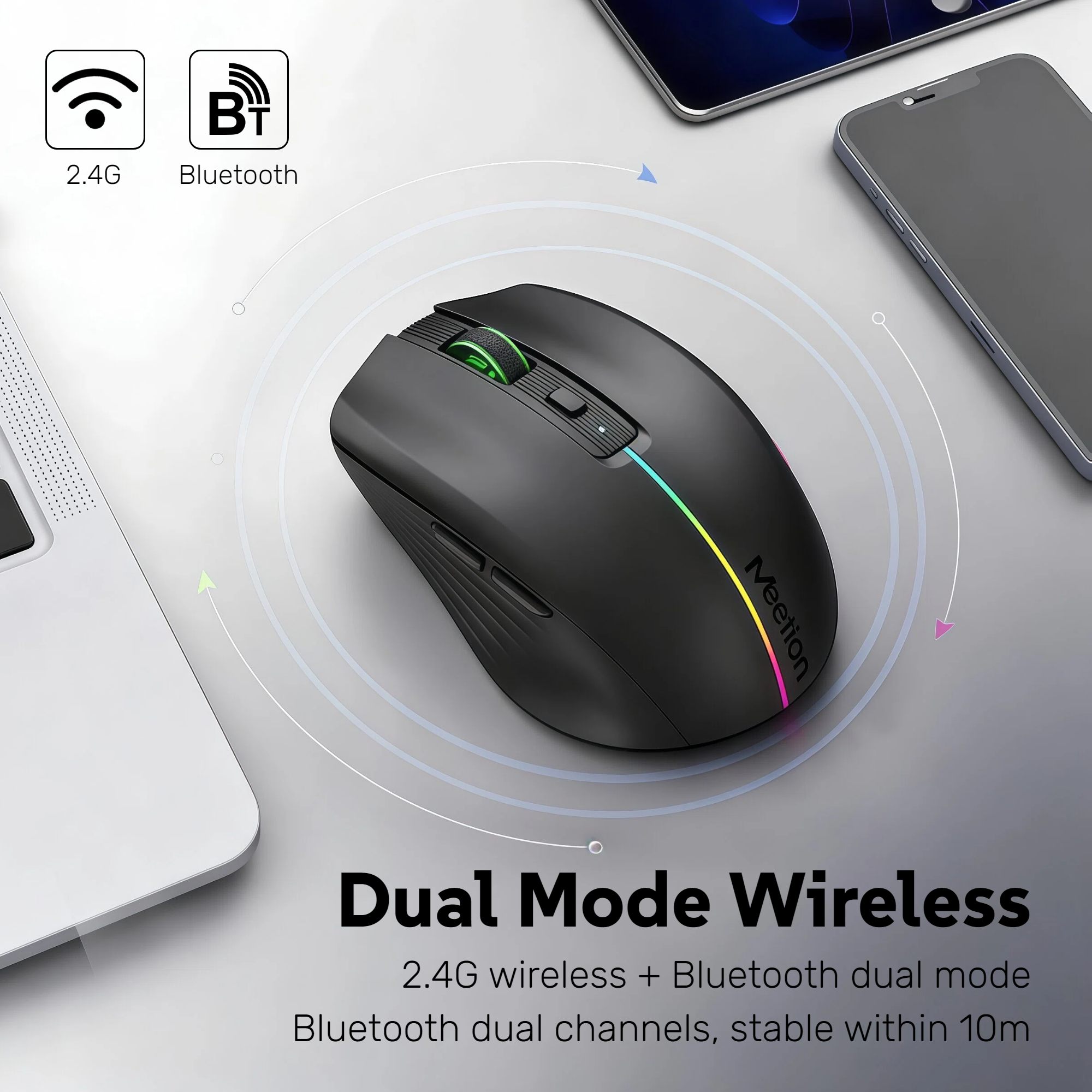 Souris sans fil RGB, double mo - Ergonomic Mouse 2.4G Silent Click avis et prix