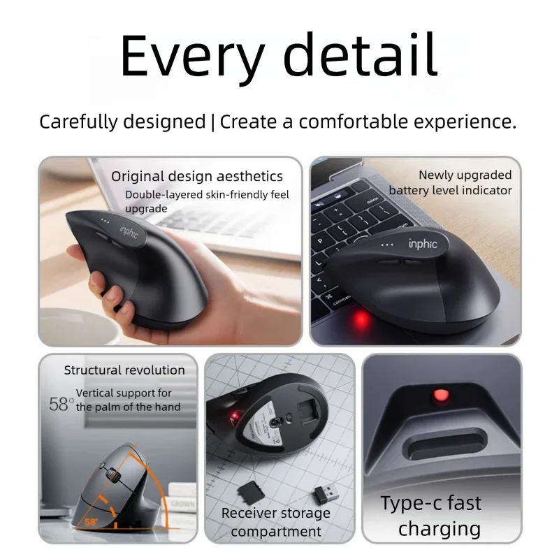Souris sans fil verticale Inph - Vertical Mouse Rechargeable Bluetooth avis et prix