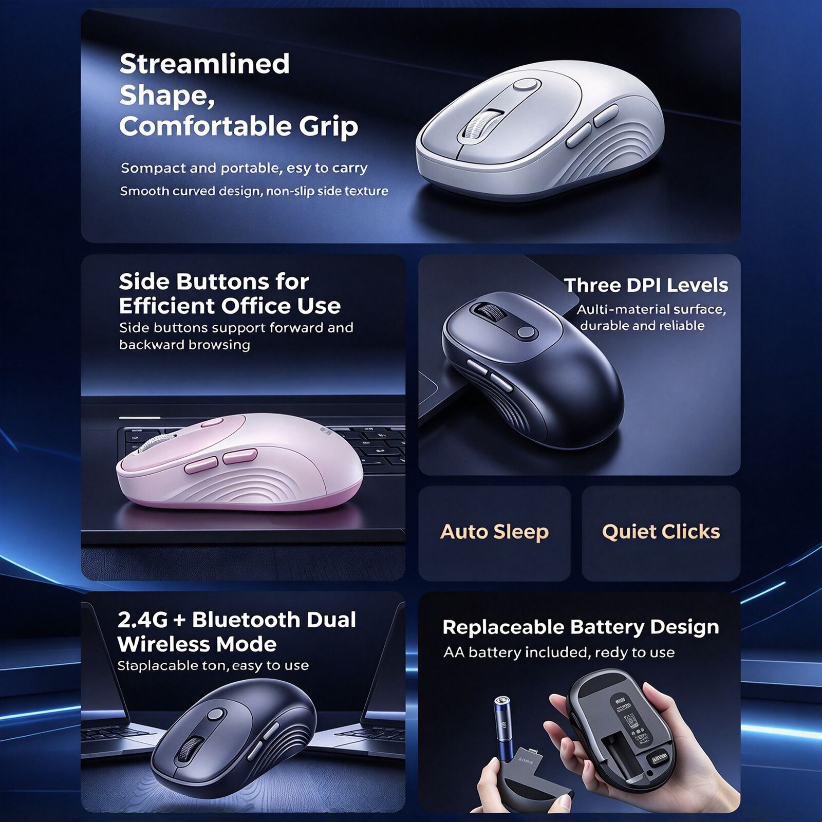 Souris sans fil 2,4 GHz et Blu - Ergonomic Mouse 2.4G Silent Click avis et prix