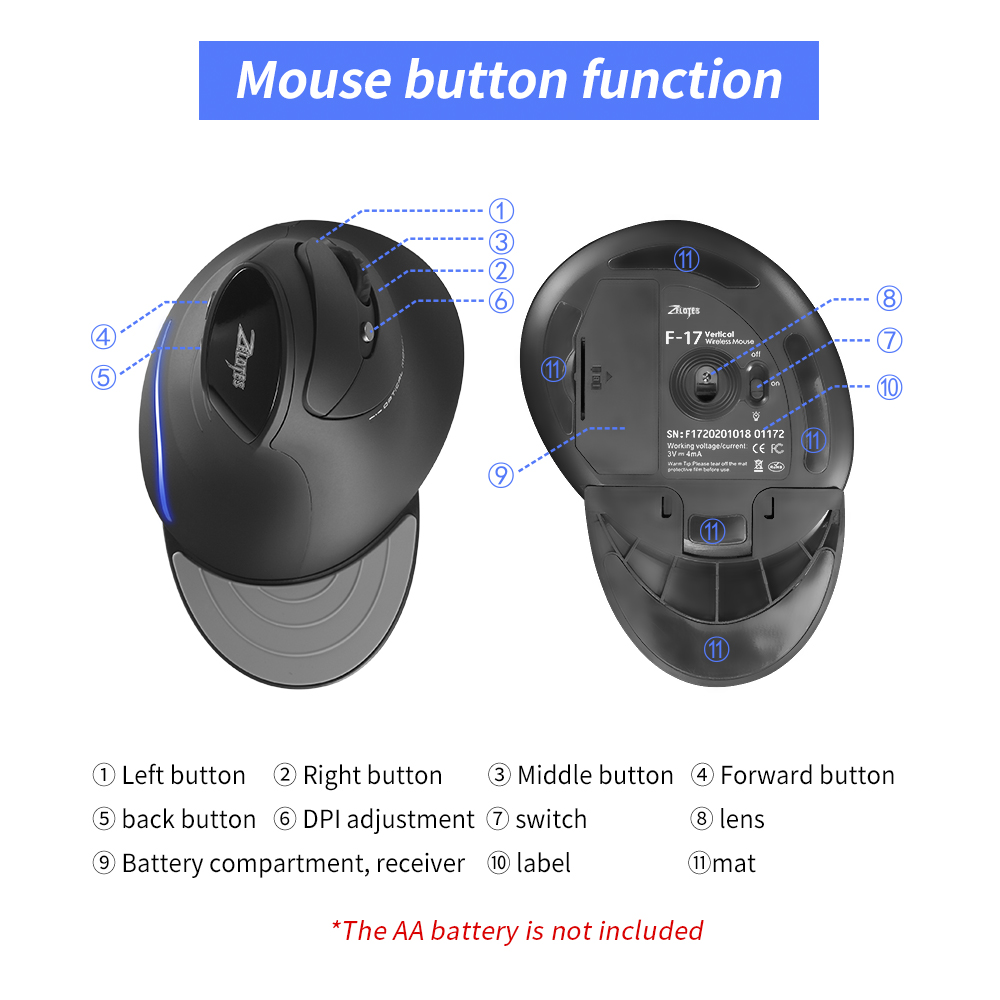 ZELOTES F-17 souris verticale  - Vertical Mouse Rechargeable Bluetooth avis et prix