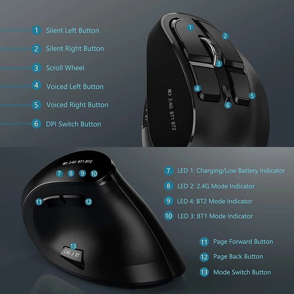 JOMAA 2.4G souris sans fil sou - Vertical Mouse Rechargeable Bluetooth avis et prix