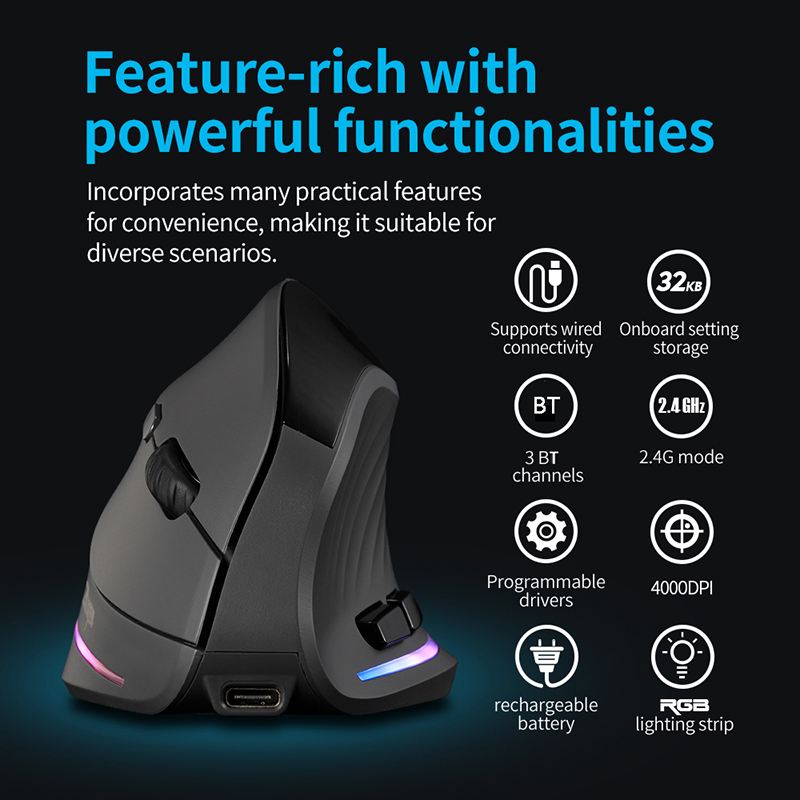Souris verticale sans fil rech - Vertical Mouse Dpi 4000 avis et prix